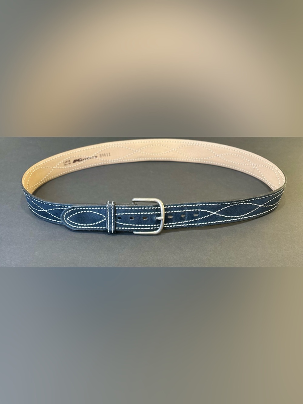 VTG 1970s Kmart Navy Blue Suede Leather Western Belt Removable Buckle L 38-40